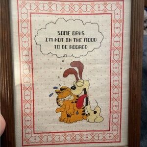 Vintage Garfield And Odie Handmade Framed Cross Stitch Picture 8x10